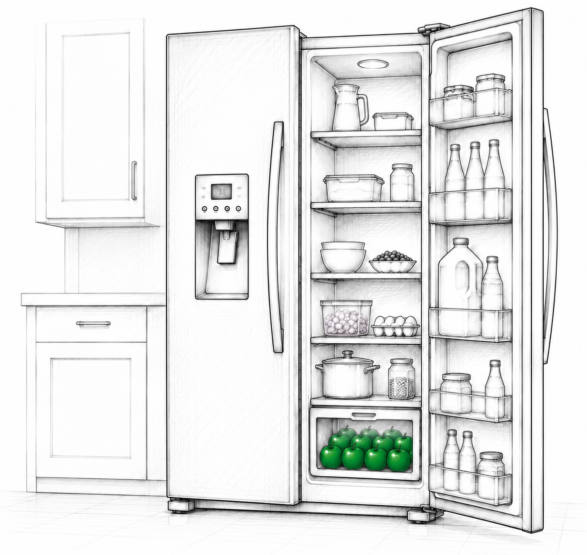 Open refrigerator illustration
