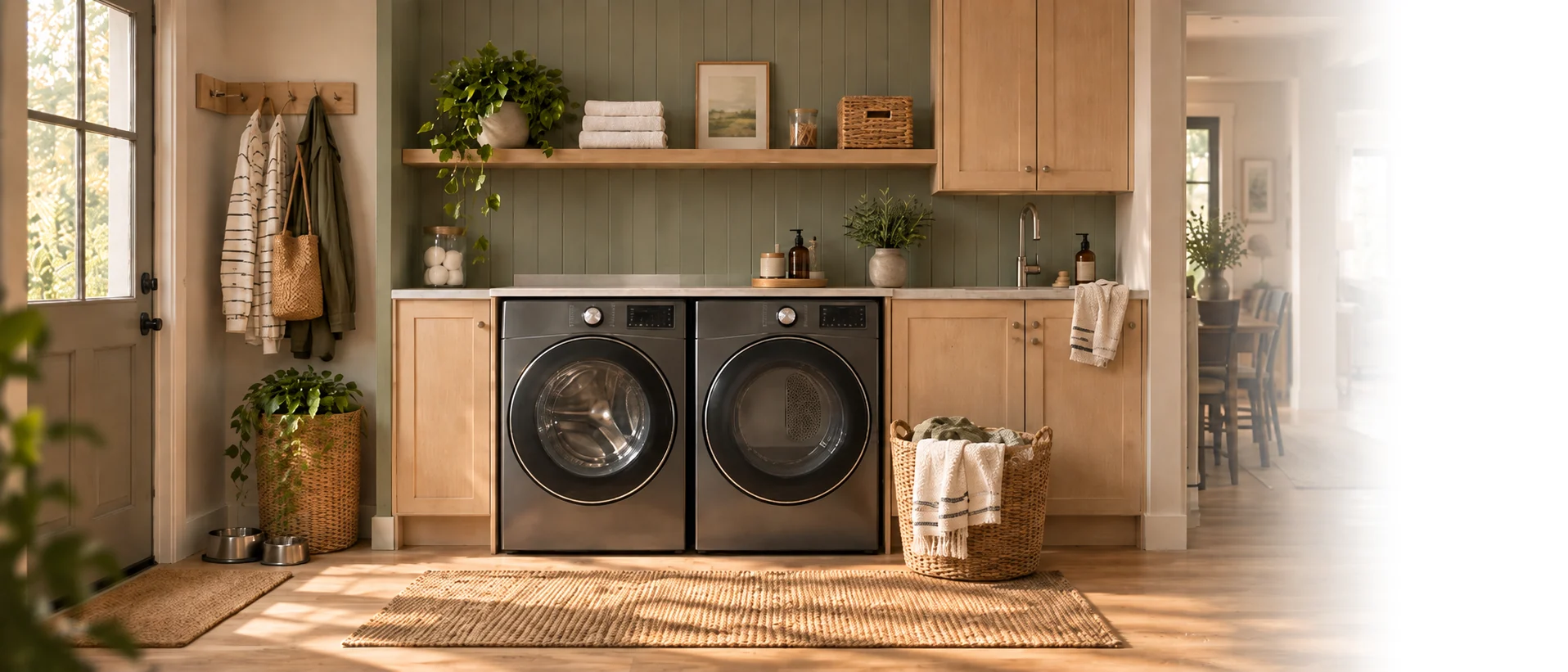 Laundry room with a front-load washer and dryer pair